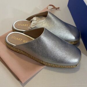 Stuart Weitzman Silver Dree Slide Espadrilles 6